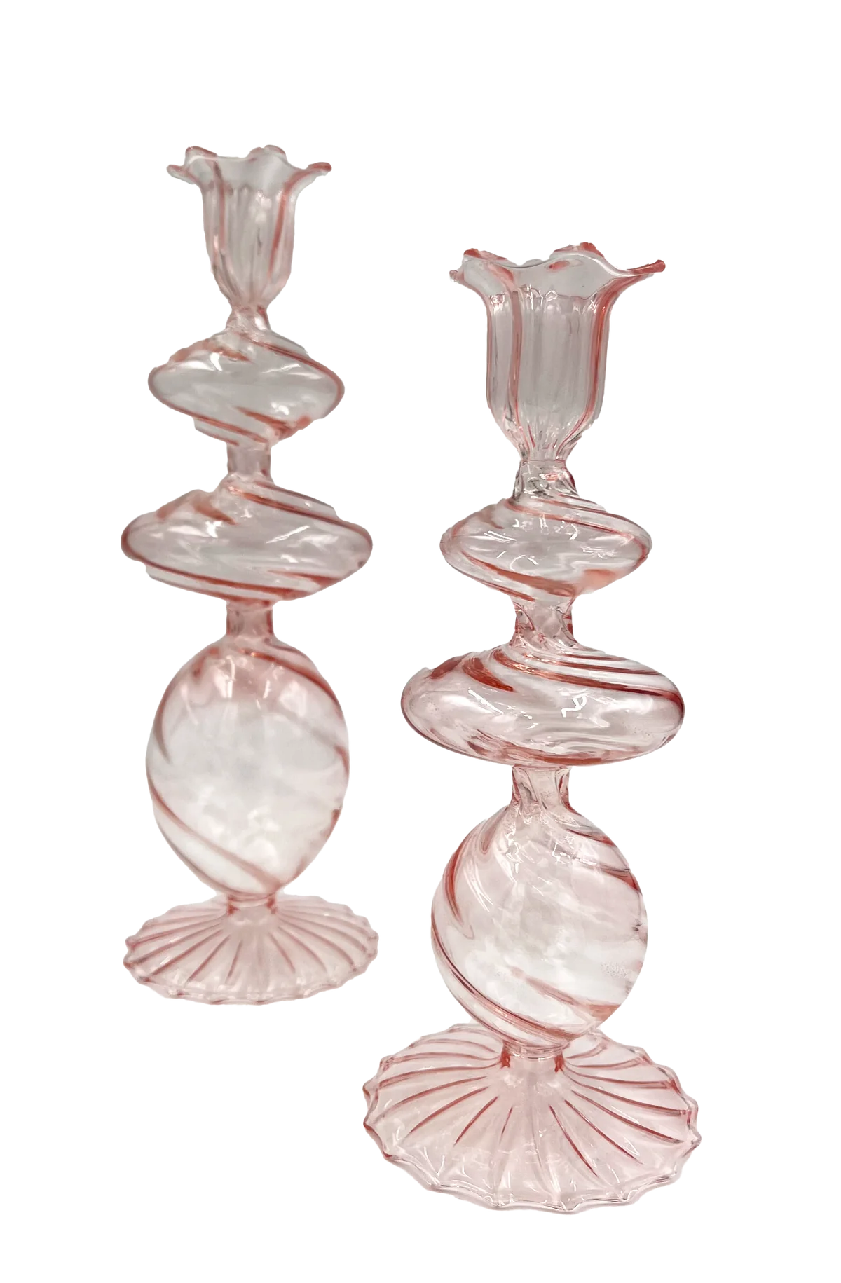 Pink Swirl Glass Candlestick, Medium