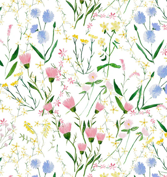 Textiles By Smith, Spring Wildflower Wallpaper, Periwinkle